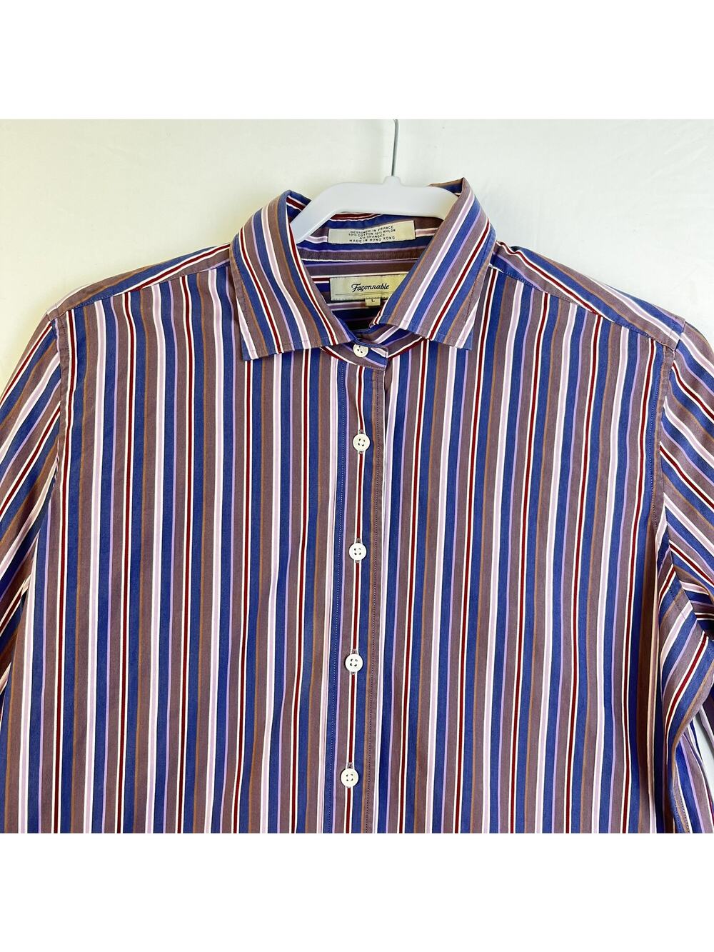 Faconnable Button Front Shirt Men's Large Multicolor Stripe Designed in France